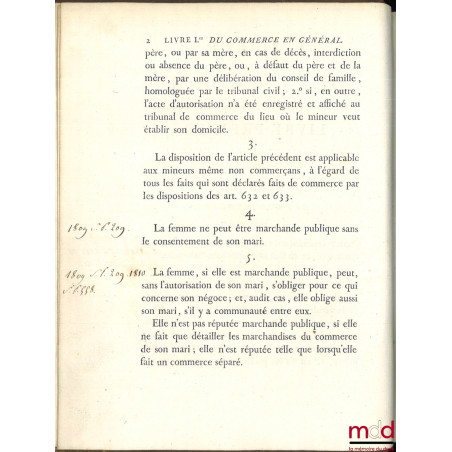 CODE DE COMMERCE, ÉDITION ORIGINALE ET SEULE OFFICIELLE  LOI qui fixe  l’époque à laquelle le Code de commerce sera exécutoi...