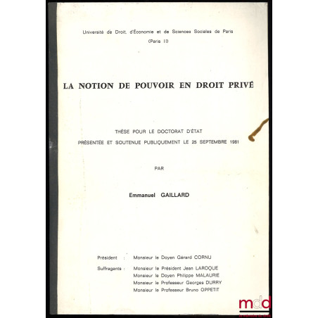 LA NOTION DE POUVOIR EN DROIT PRIVÉ