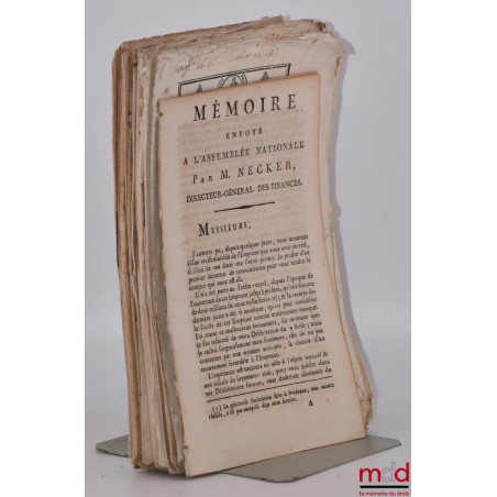 ENSEMBLE DE 14 BULLETINS DES LOIS :Mémoire envoyé à l?Assemblée nationale par M. Necker Directeur général des finances, 27 a...