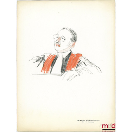 ROUGE ET NOIR. 8 Lithographies originales de Pazzi représentant MMS. CORDIER [appariteur], Gaston JÈZE, Jean-Paulin NIBOYET, ...