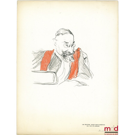 ROUGE ET NOIR. 8 Lithographies originales de Pazzi représentant MMS. CORDIER [appariteur], Gaston JÈZE, Jean-Paulin NIBOYET, ...