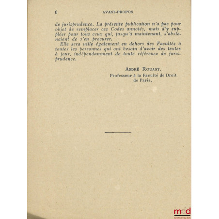 CODE CIVIL et principaux textes complémentaires, Avant-propos de M. André Rouast, Nouvelle éd. mise à jour par René Roblot