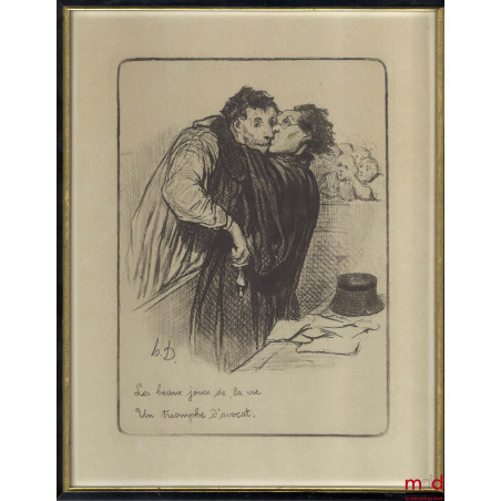 LES GENS DE JUSTICE, Lithographie en noir signée et publiée initialement dans Le Charivari.« Les beaux jours de la vieUn tr...