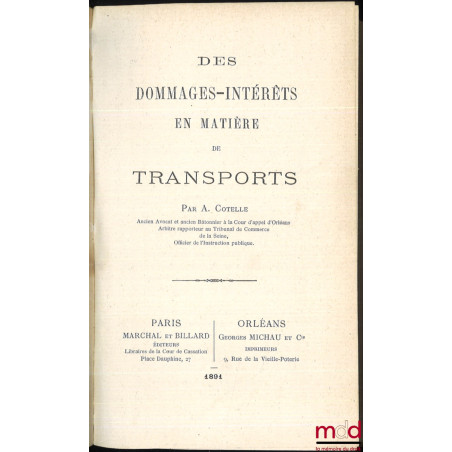 DES DOMMAGES-INTÉRÊTS EN MATIÈRE DE TRANSPORTS