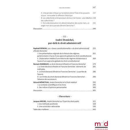 LE DROIT ADMINISTRATIF D?ANDRÉ DEMICHELActes du colloque virtuel organisé les 8 et 9 avril 2021 par le CERMUD de l?ULHN sou...