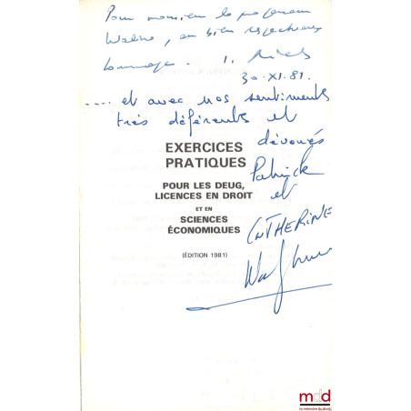 EXERCICES PRATIQUES DE DROIT CONSTITUTIONNEL (pour les DEUG, Licences en droit et en sciences économiques), Préface de André ...