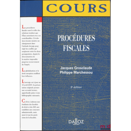 PROCÉDURES FISCALES, 5e éd., coll. Cours, Série Droit public