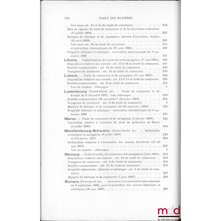 TRAITÉS DE COMMERCE & DE NAVIGATION, CONVENTIONS RELATIVES AUX ATTRIBUTIONS CONSULAIRES AINSI QU?À LA PROPRIÉTÉ LITTÉRAIRE, A...