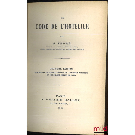 CODE DE L’HÔTELIER, 2e éd.