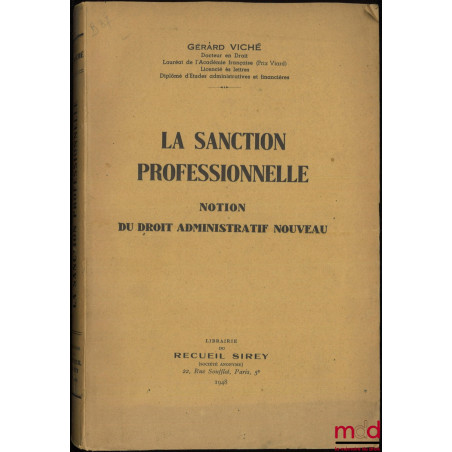 LA SANCTION PROFESSIONNELLE, NOTION DU DROIT ADMINISTRATIF NOUVEAU