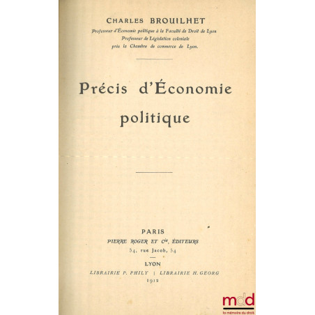 PRÉCIS D’ÉCONOMIE POLITIQUE