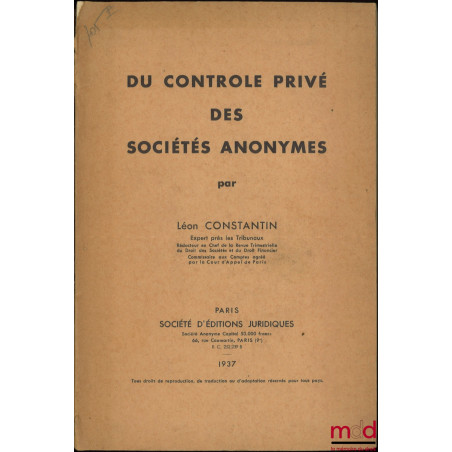 DU CONTRÔLE PRIVÉ DES SOCIÉTÉS ANONYMES