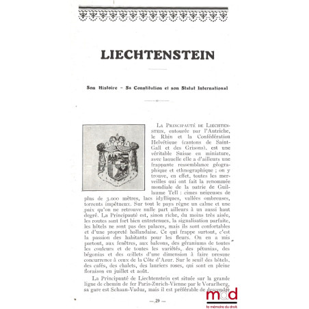 LES PETITS ÉTATS D?EUROPE :I. ANDORRE: Son Histoire ? Sa Constitution et son Statut International ;II. LIECHTENSTEIN: Son H...