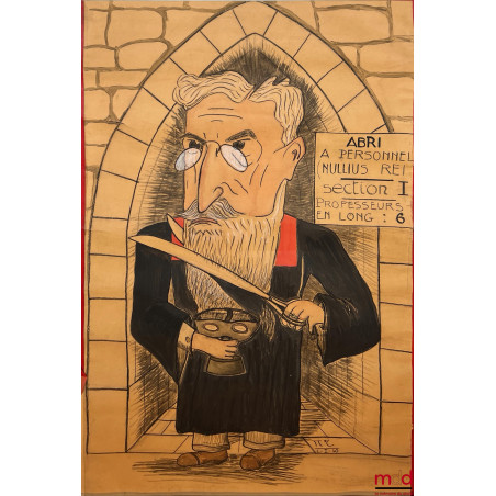 CARICATURE D’UN PROFESSEUR DE DROIT TENANT UN MASQUE À GAZ