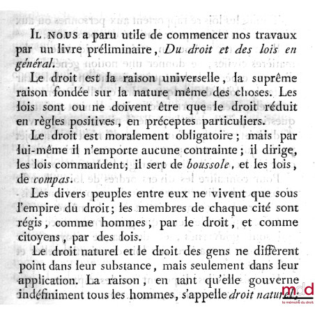 PROJET DE CODE CIVIL PRÉSENTÉ PAR LA COMMISSION NOMMÉE PAR LE GOUVERNEMENT LE 24 THERMIDOR AN 8