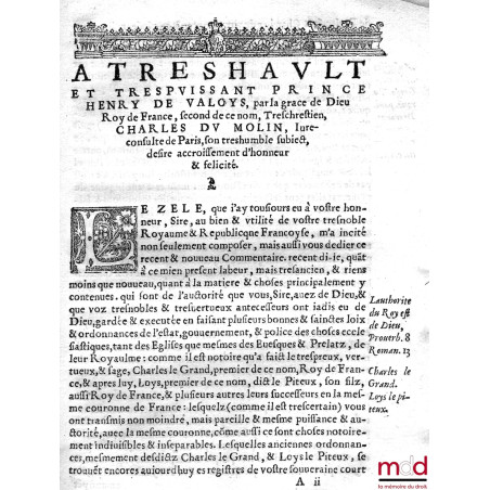 COMMENTARIUS AD EDICTUM HENRICI SECUNDI CONTRA PARVAS DATAS ET ABUSUS CURÆ ROMANÆ, & IN ANTIQUA EDICTA & SENATUSCONSULTA FRAN...