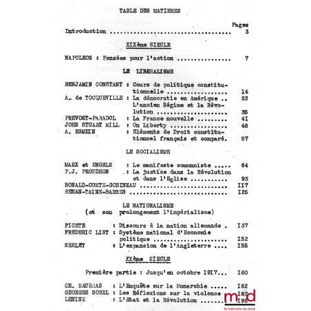 COURS DE DROIT CONSTITUTIONNEL COMPARÉ, D.E.S. 1946-1947 et 1948-1949 : Les grands œuvres politiques de l’antiquité à nos jours