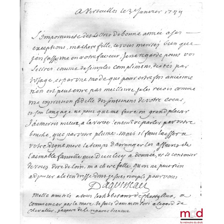 LETTRES INÉDITES DU CHANCELIER D?AGUESSEAU ; PUBLIÉES SOUS LES AUSPICES DE SON EXCELLENCE Mgr. LE COMTE DE PEYRONNET, Garde d...