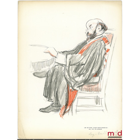 ROUGE ET NOIR. 8 Lithographies originales de Pazzi représentant MMS. CORDIER [appariteur], Gaston JÈZE, Jean-Paulin NIBOYET, ...