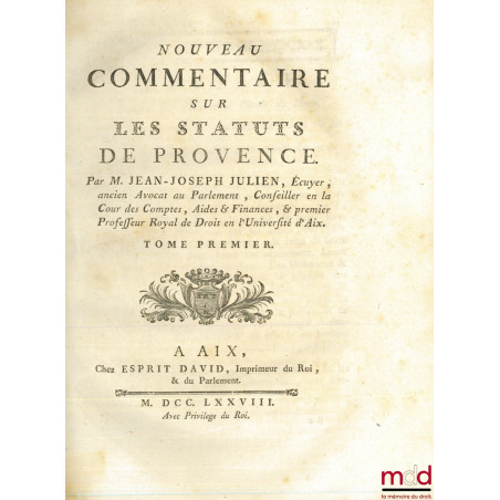 NOUVEAU COMMENTAIRE SUR LES STATUTS DE PROVENCE