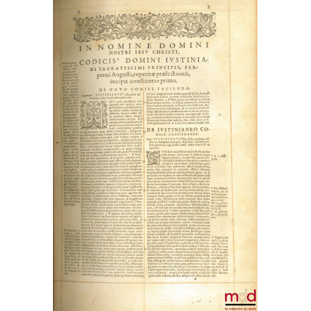 CORPUS JURIS CIVILIS IN IIII. PARTES DISTINCTUM : QUARUM PRIMA, DN. sacratissimi principis Justiniani.INSTITUTIONUM lib. iii...