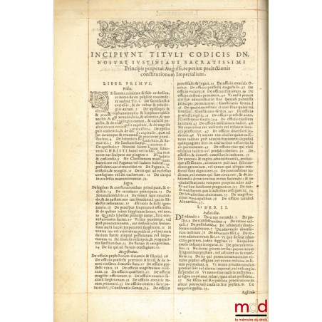 CORPUS JURIS CIVILIS IN IIII. PARTES DISTINCTUM : QUARUM PRIMA, DN. sacratissimi principis Justiniani.INSTITUTIONUM lib. iii...