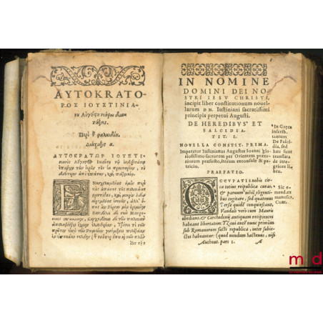 ANTHENTICÆ SEU NOVELLÆ CONSTITUTIONES D. JUSTINIANI SACRATISSIMI PRINCIPIS, cum veteri tralatione, Græcis nunc primùm apposit...