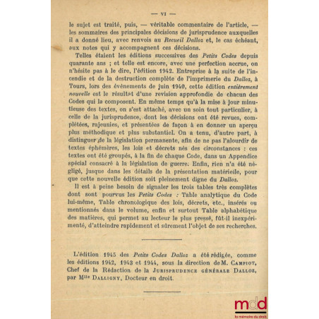 CODE CIVIL ANNOTÉ D?APRÈS LA DOCTRINE ET LA JURISPRUDENCE AVEC RENVOIS AUX PUBLICATIONS DALLOZ, 44e éd. entièrement refondue ...