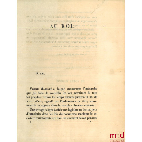 COLLECTION DE LOIS MARITIMES, Antérieures au XVIIIe siècle, dédiée au roi, t. I à VI [complet]