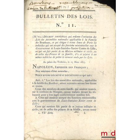 ENSEMBLE DE 21 BULLETINS DES LOIS :Le point du jour ou Résultat de ce qui s’est passé la veille à l’Assemblée nationale, n° ...