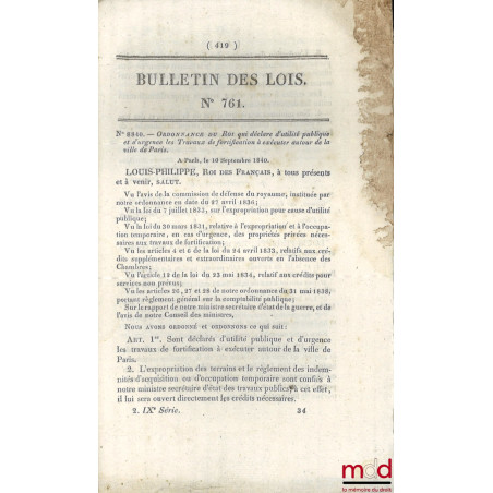 ENSEMBLE DE 16 BULLETINS DES LOIS :Bulletin des lois n° 313, Ordonnance du roi sur la Prime des Sucres, 8 juillet 1834, [16 ...