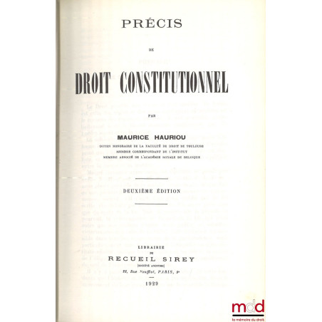 PRÉCIS DE DROIT CONSTITUTIONNEL, 2e éd., [réimpression]