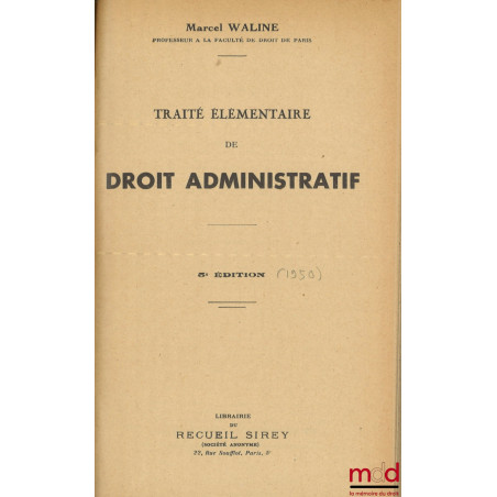 MANUEL ÉLÉMENTAIRE DE DROIT ADMINISTRATIF, 5e éd.