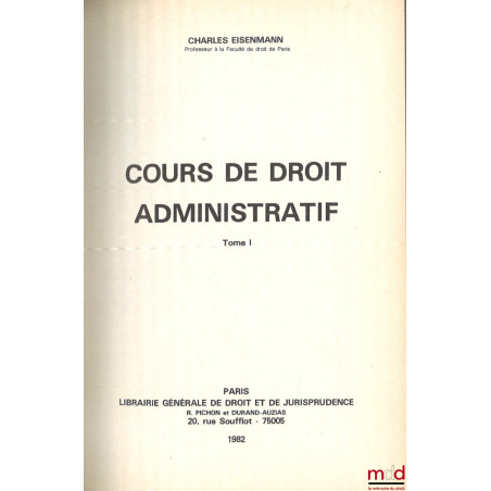 COURS DE DROIT ADMINISTRATIF