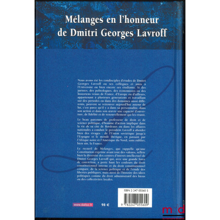 LA CONSTITUTION ET LES VALEURS, MÉLANGES EN L?HONNEUR DE DMITRI GEORGES LAVROFF, Préface de André Pouille et Ferdinand Mélin-...