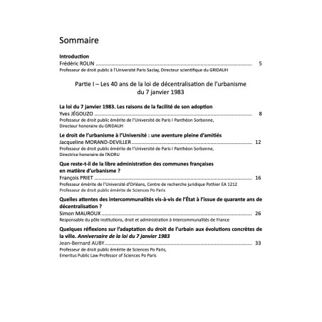 Les Cahiers du GRIDAUH, Numéro 33/2024 :LES 40 ANS DE LA LOI DE DÉCENTRALISATION DE L?URBANISME DU 7 JANVIER 1983.Ouvrage c...