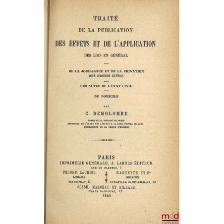 COURS DE CODE NAPOLÉON, 3e et 4e éd., [mq. t. XXIV à XXXI]