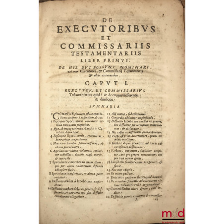 DE EXECUTORIBUS ET COMMISSARIIS TESTAMENTARIIS. LIBRI QUATUOR. Authore FRANCISCO CARPIO Ursaonensi, et in eadem celeberrima A...