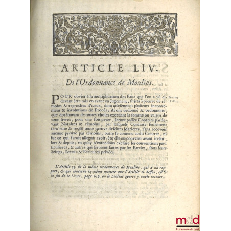 TRAITÉ DE LA PREUVE PAR TÉMOINS EN MATIÈRE CIVILE, Contenant le commentaire de M. Jean Boiceau, Sieur de la Borderie, sur l'a...