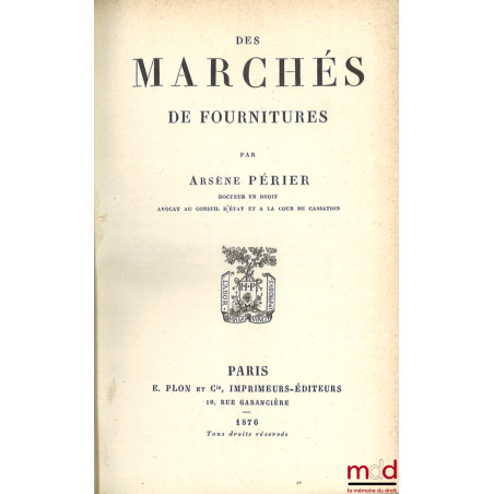 DES MARCHÉS DE FOURNITURES