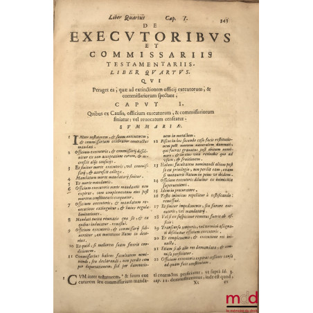 DE EXECUTORIBUS ET COMMISSARIIS TESTAMENTARIIS. LIBRI QUATUOR. Authore FRANCISCO CARPIO Ursaonensi, et in eadem celeberrima A...