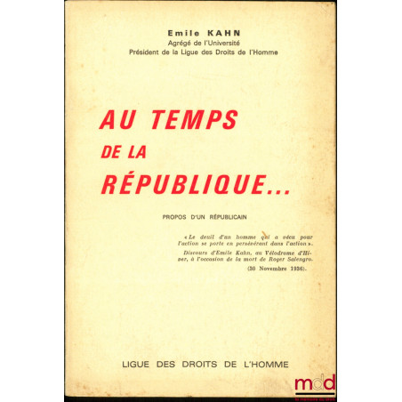 AU TEMPS DE LA RÉPUBLIQUE…