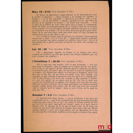 LE DIVORCE, traduit de l?américain par E. Trocmé et L. Turner, adaptation française de P. Marcel, La revue réformée, n° 15-16...