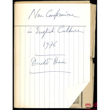 NON CONFORMISM IN ENGLISH CULTURE, 1976 :Donald DAVIE, « The Nonconforist contribution to English culture », TLS, 19 nov. 19...