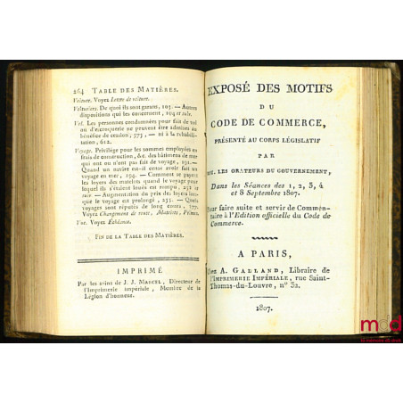 CODE DE COMMERCE, ÉDITION ORIGINALE ET SEULE OFFICIELLE ;TABLE ALPHABÉTIQUE ET RAISONNÉE DES MATIÈRES CONTENUES DANS LE CODE...