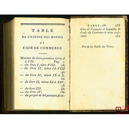 CODE DE COMMERCE, ÉDITION ORIGINALE ET SEULE OFFICIELLE ;TABLE ALPHABÉTIQUE ET RAISONNÉE DES MATIÈRES CONTENUES DANS LE CODE...