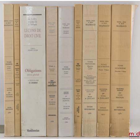 LEÇONS DE DROIT CIVIL :t. I-1er vol. : Introduction à l’étude du droit (6e éd. par F. Chabas, 1980) ; t. I-2e vol : Les Per...