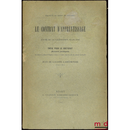 LE CONTRAT D’APPRENTISSAGE, Étude de la législation française, Faculté de droit de Poitiers