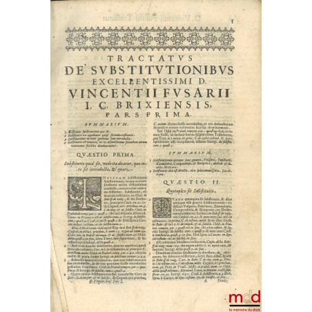 Tractatus de substitutionibus In Duas Partes distinctus, quarum prima continet directa summatim, Hoc est, De Substitutionibus...