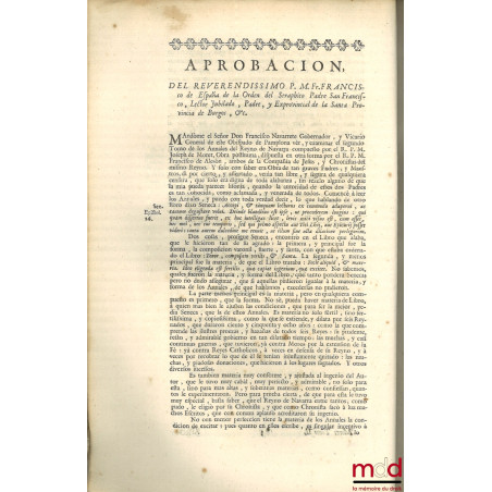 ANNALES DEL REYNO DE NAVARRA. COMPUESTOS POR EL P. JOSEPH DE MORET, DE LA COMPAÑIA DE JESUS, NATURAL DE PAMPLONA. CHRONISTA D...